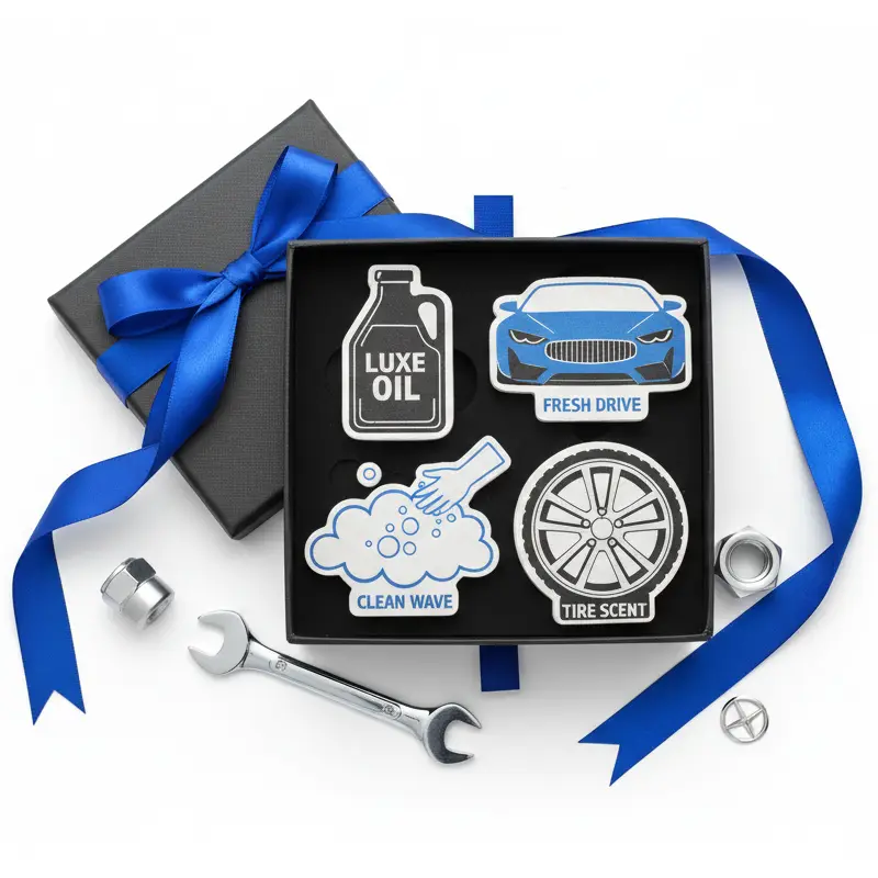 Automotive gift box with custom car paper air fresheners