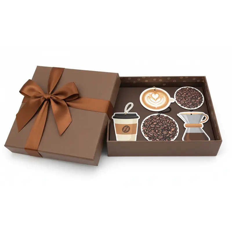 Coffee themed gift box paper air freshener set for promotions and gifting